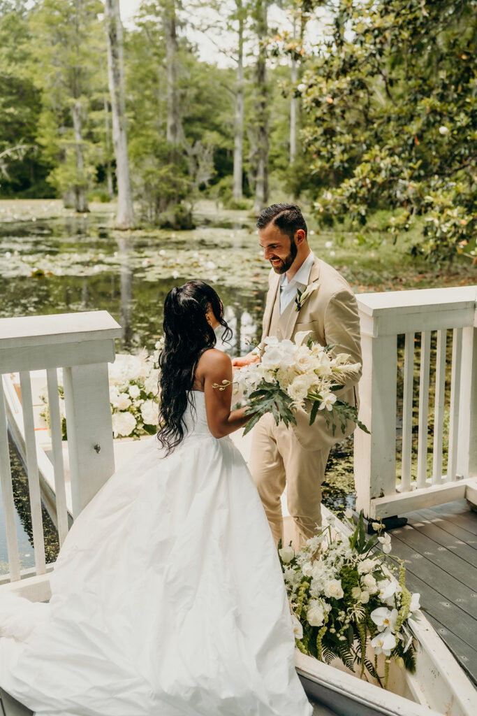 Romantic Elopement at Cypress Gardens - Portraits in the pond surrounded 