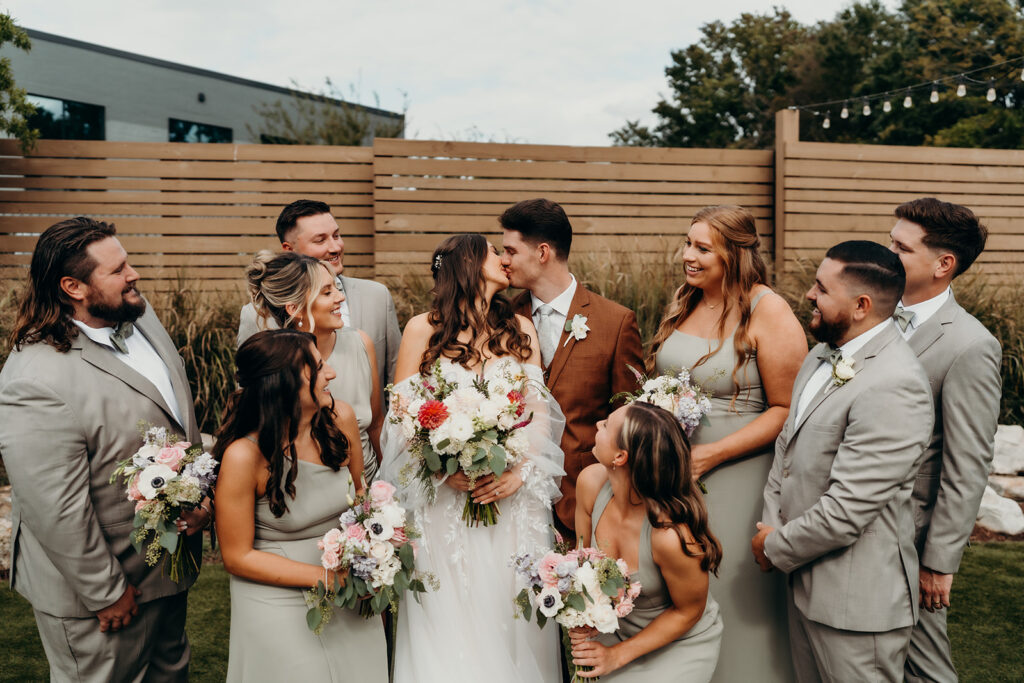 wedding party on patio