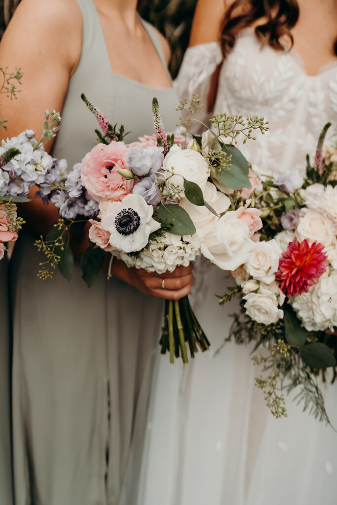 wedding party on patio florals