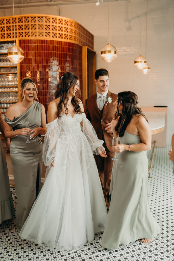 wedding party at bar