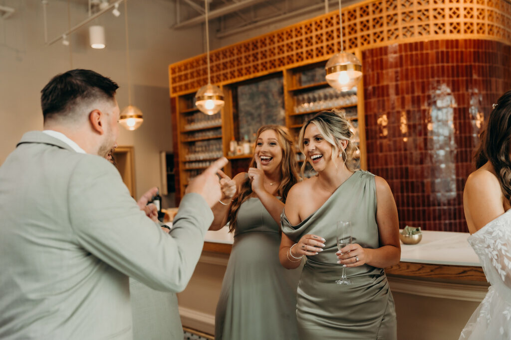 wedding party at bar