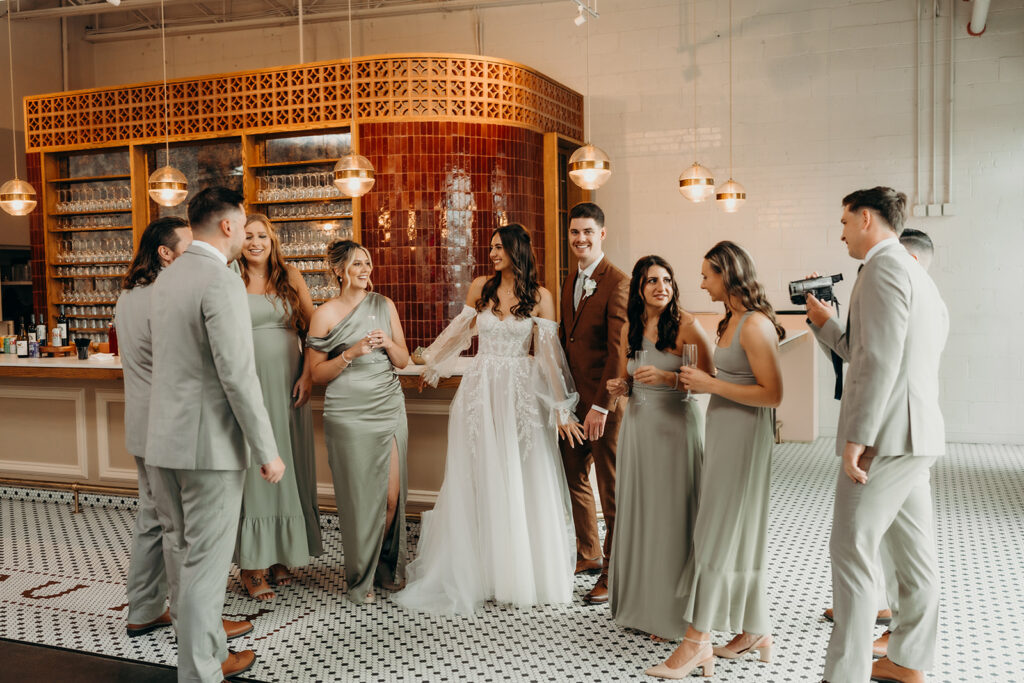 wedding party at bar