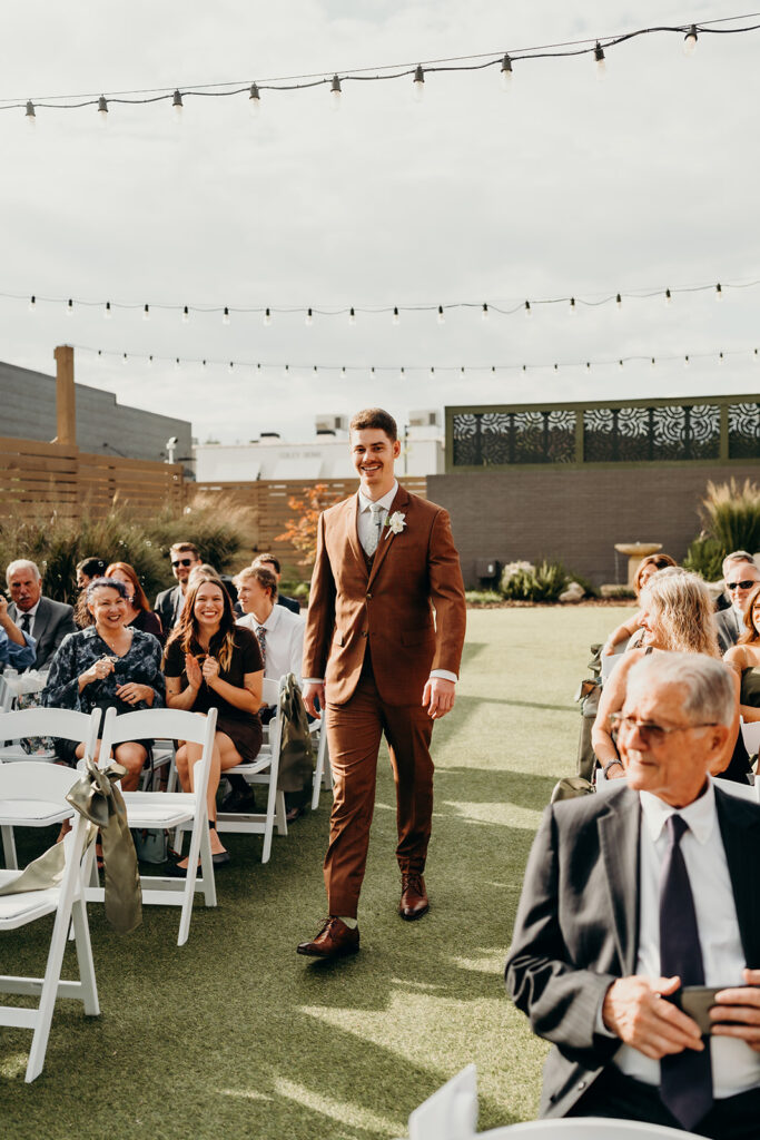 ceremony set up in courtyard outdoors in fall