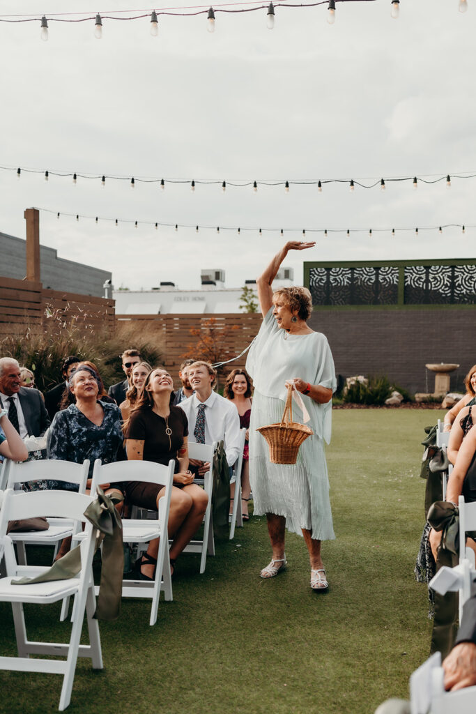 ceremony set up in courtyard outdoors in fall