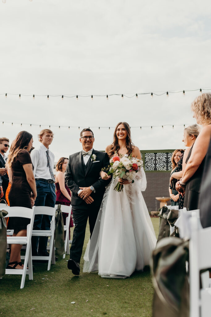 ceremony set up in courtyard outdoors in fall
