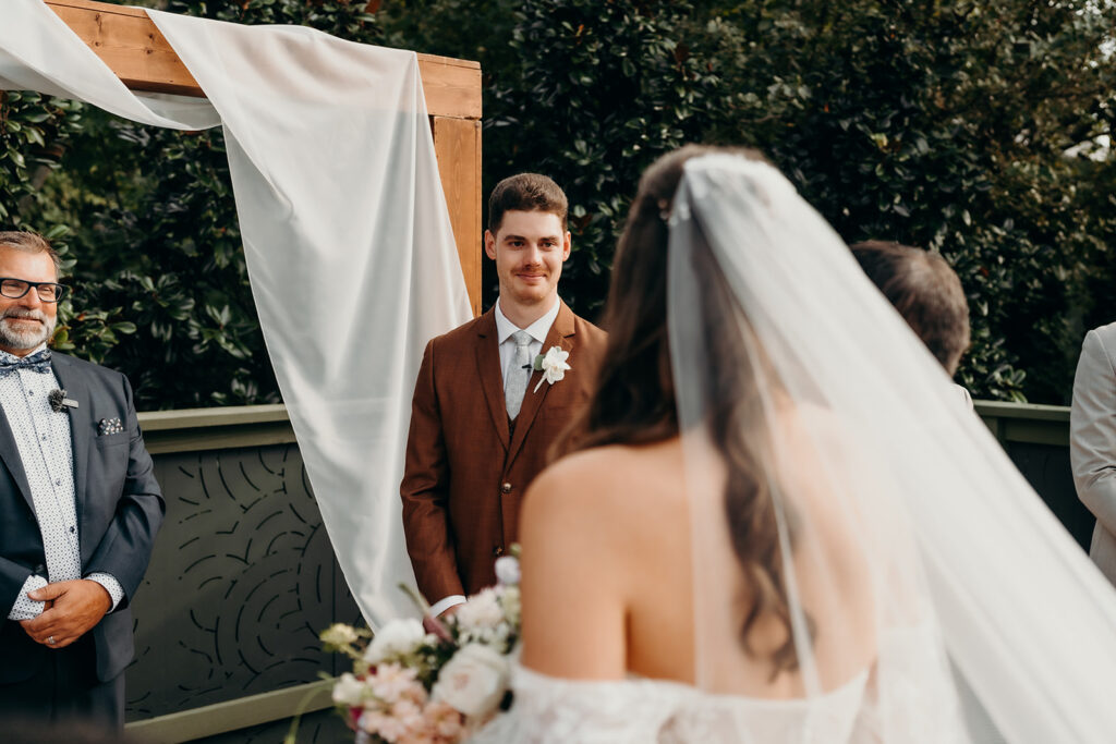 ceremony set up in courtyard outdoors in fall