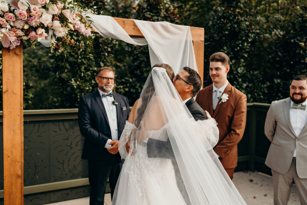ceremony set up in courtyard outdoors in fall