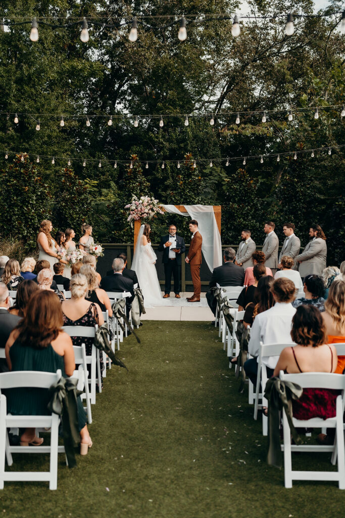 ceremony set up in courtyard outdoors in fall