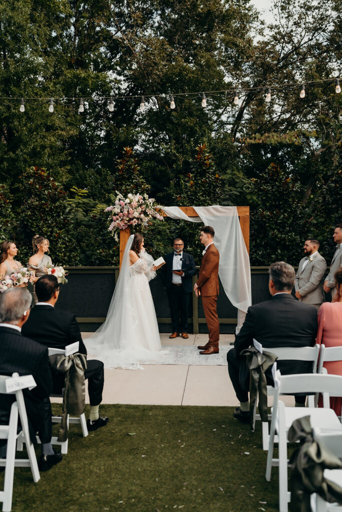 ceremony set up in courtyard outdoors in fall