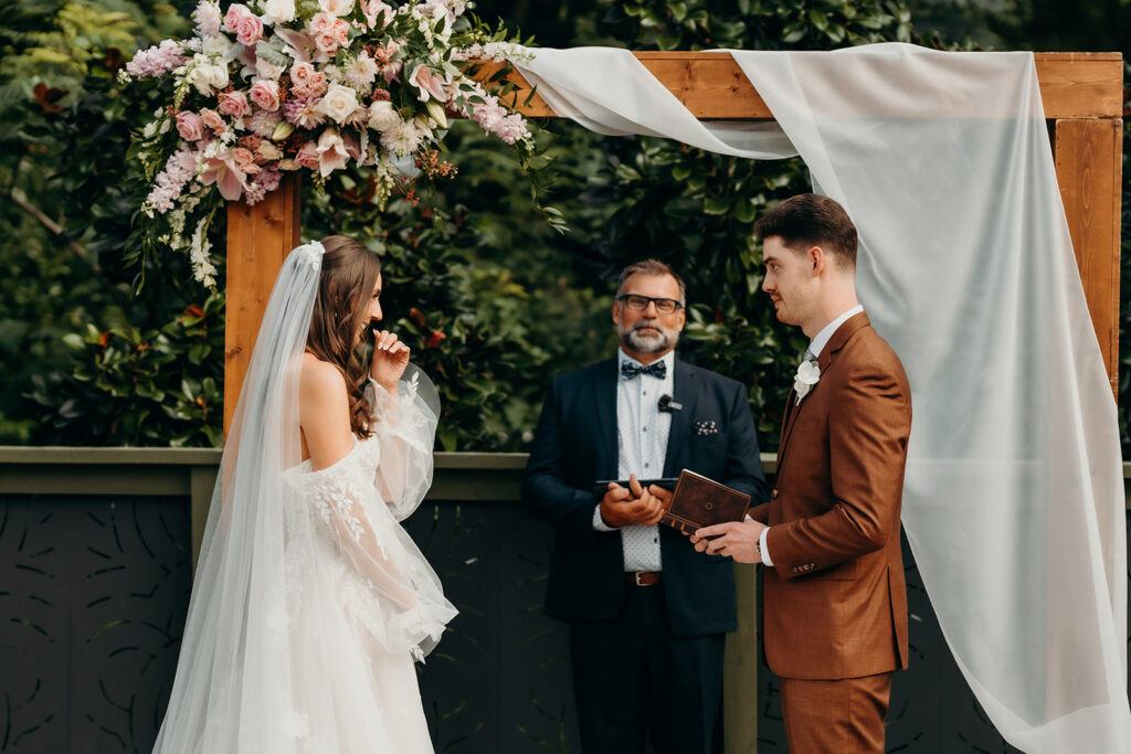 ceremony set up in courtyard outdoors in fall