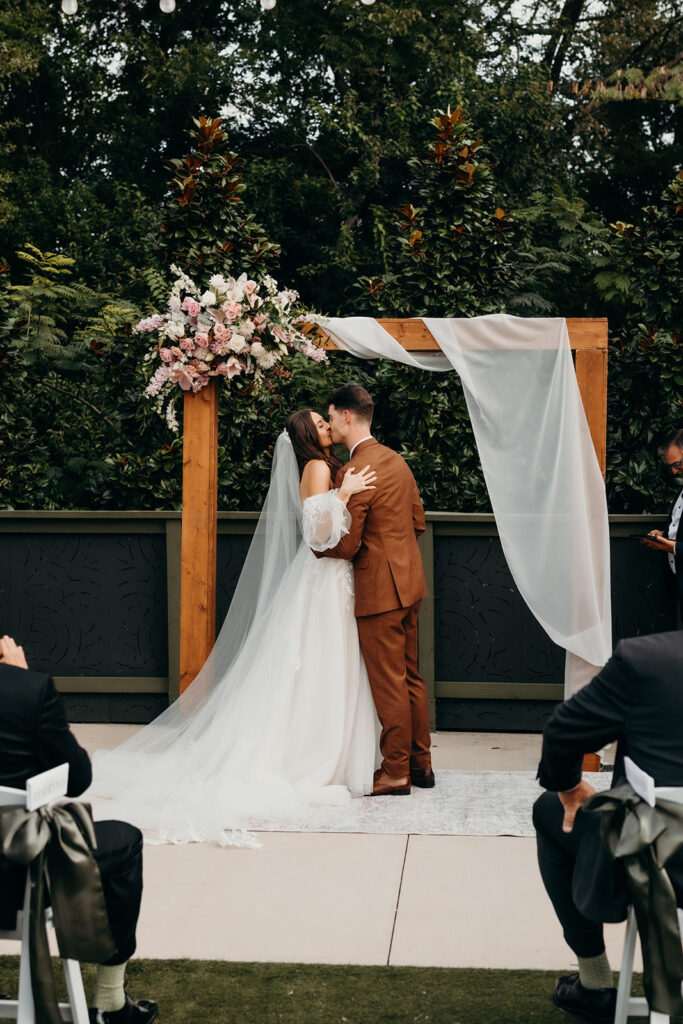 ceremony set up in courtyard outdoors in fall