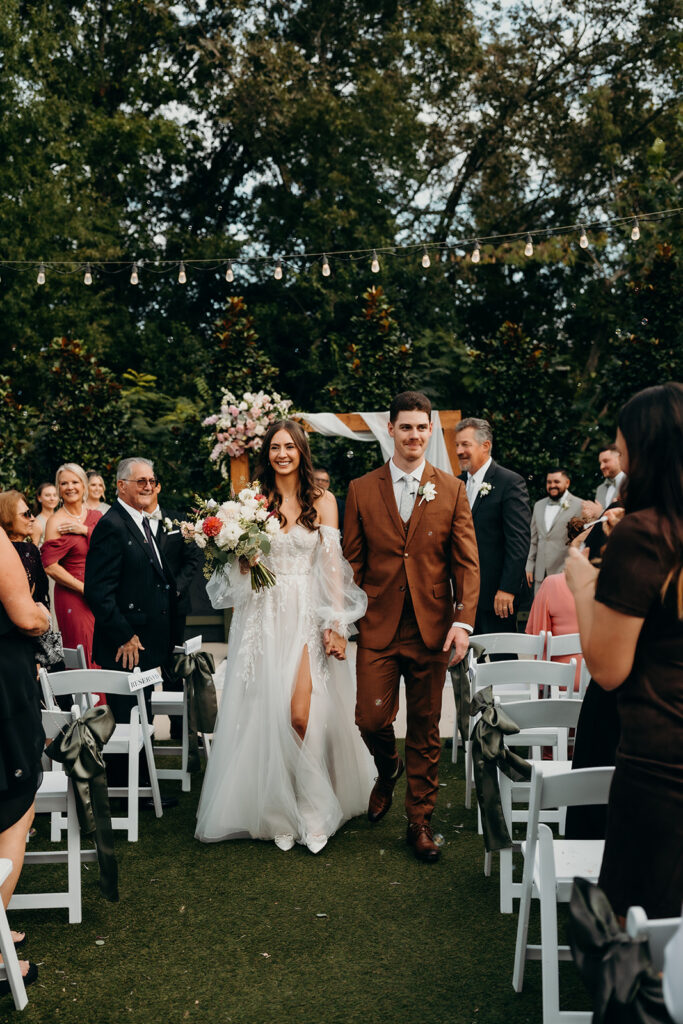 ceremony set up in courtyard outdoors in fall