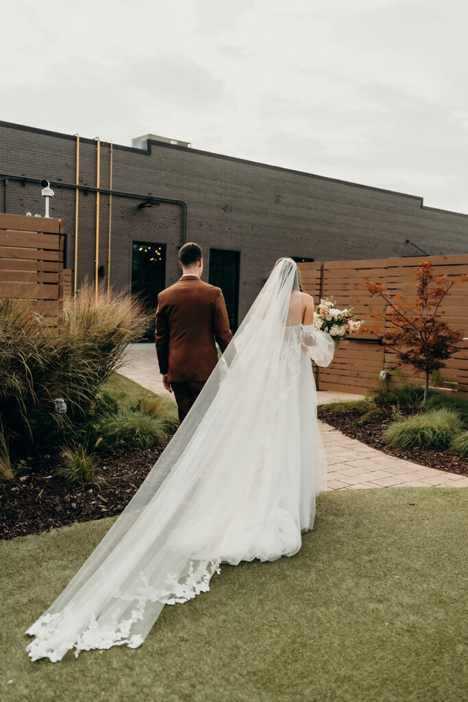 ceremony set up in courtyard outdoors in fall