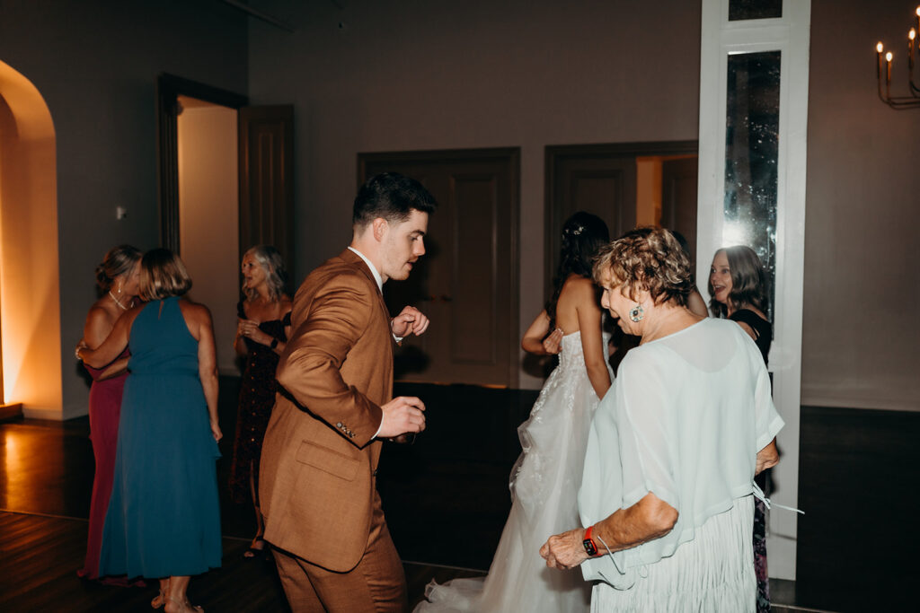 reception and party with dancing, toasts, and cake cutting