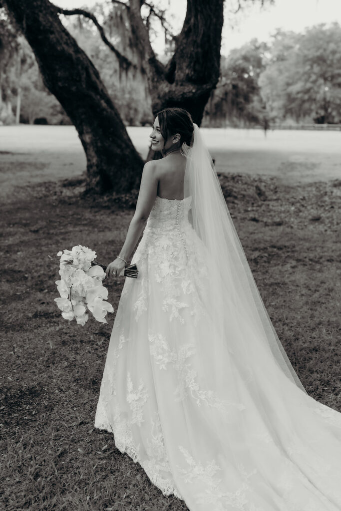 bridal portraits around the gardens and under the oak trees