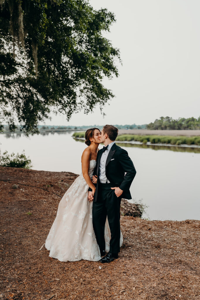 couples portraits around the gardens and under the oak trees