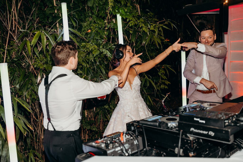 lively energetic dance floor outdoors with market lights and live sax