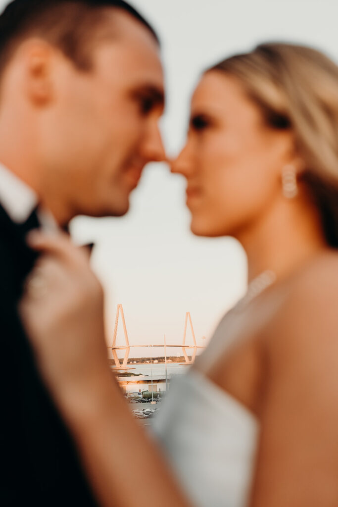 wedding reception at the cedar room couples golden hour portraits on the rooftop