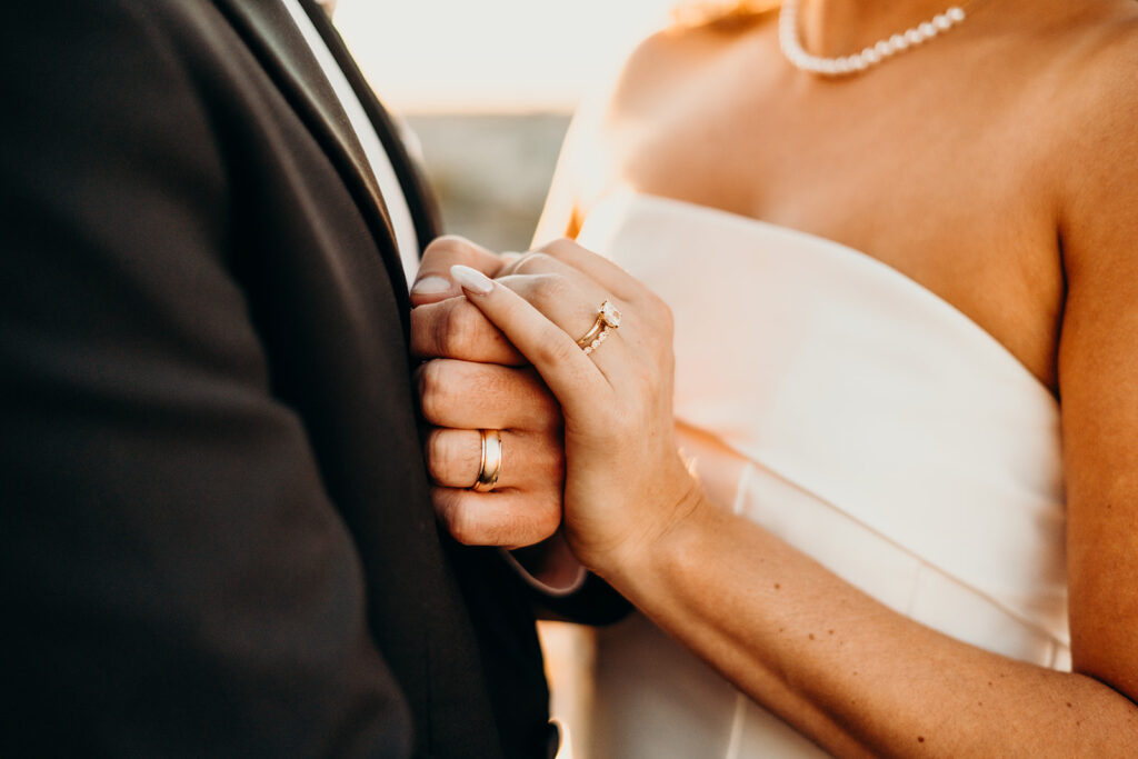 wedding reception at the cedar room couples golden hour portraits on the rooftop