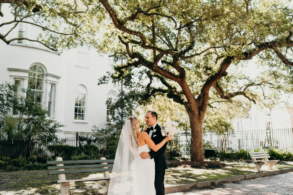 bride and groom first look