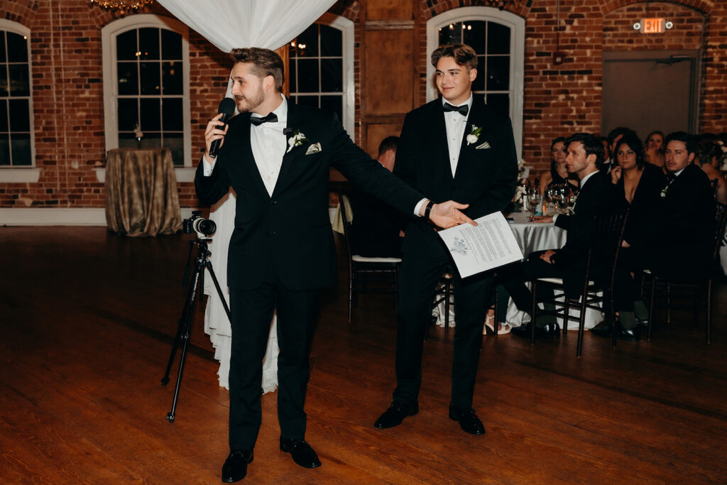 toasts from the grooms brothers at Melrose Knitting Mill