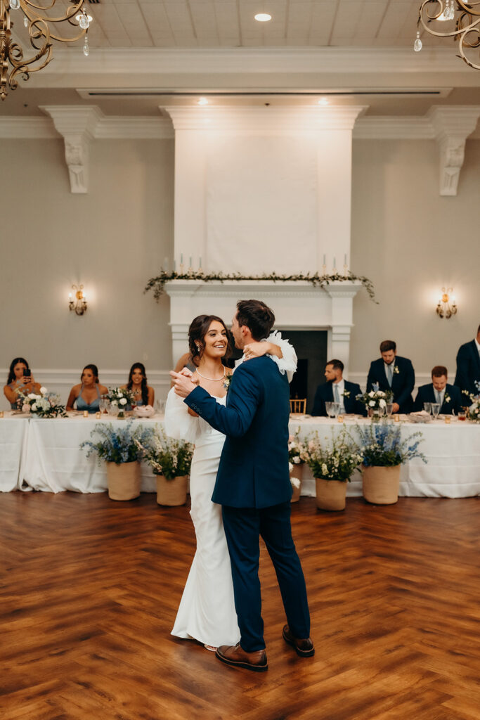 bride and groom first dance at their rose hill estate wedding