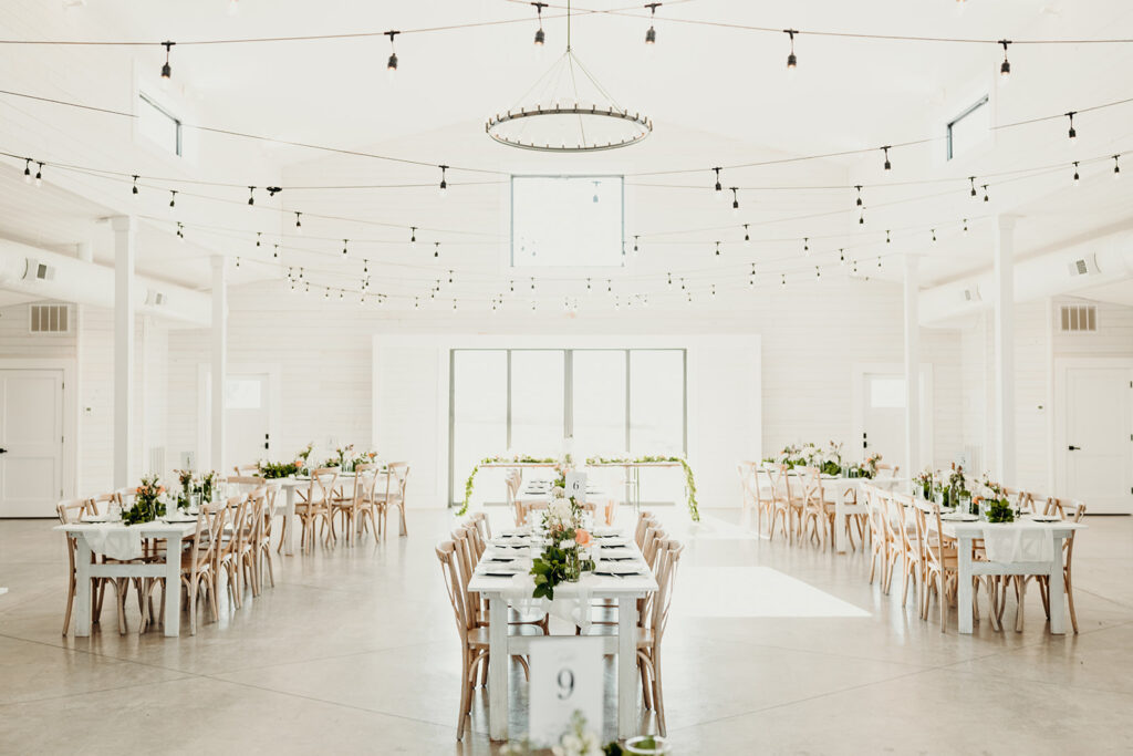 Wedding Reception Set up with large white venue