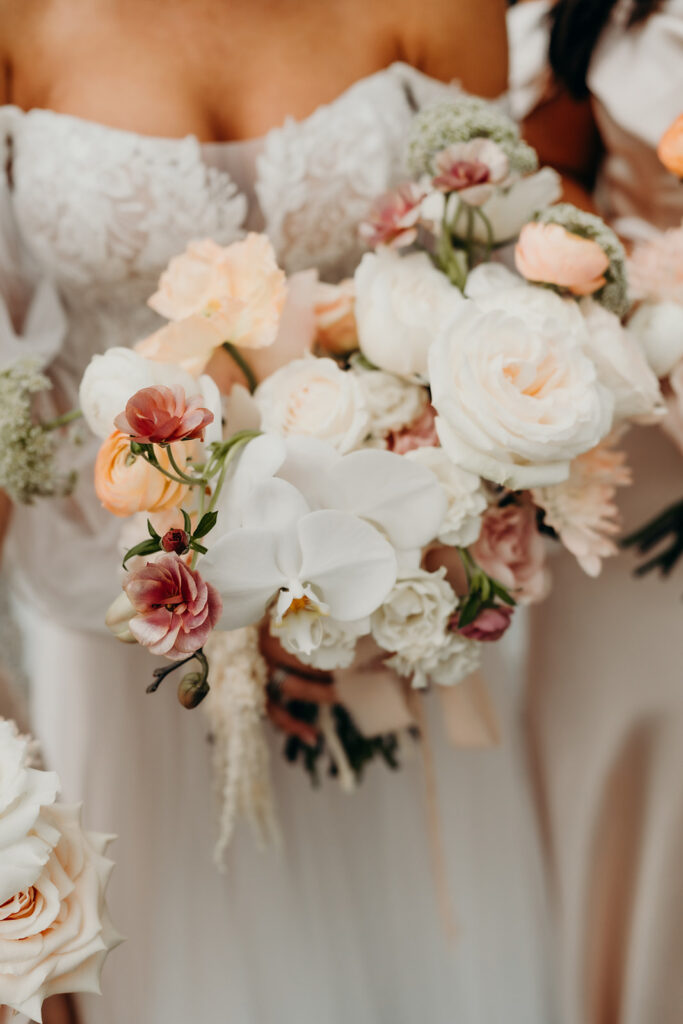 Wedding bouquet with pink and white flowers
