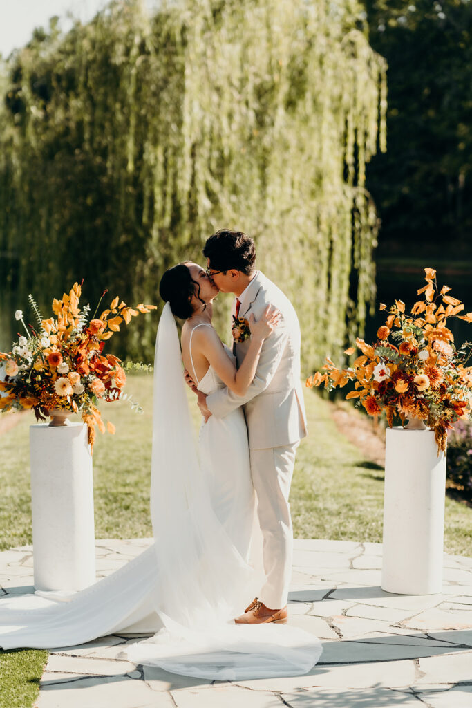 Wedding ceremony by the pond
