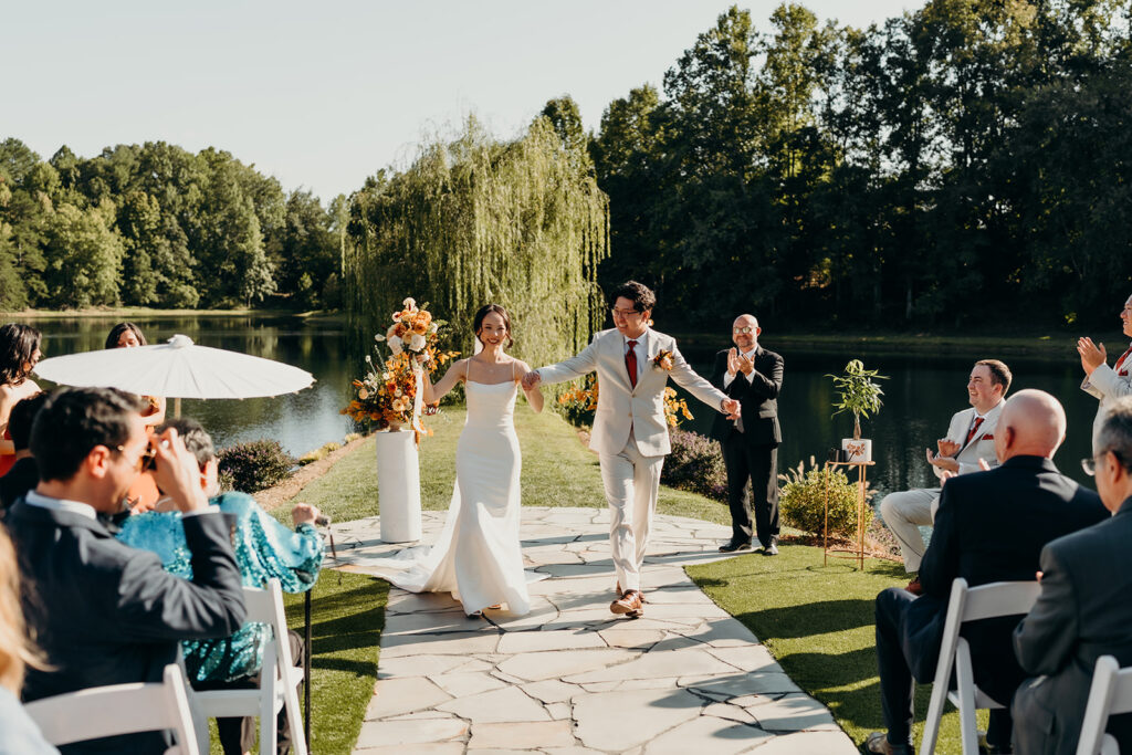 Wedding ceremony by the pond
