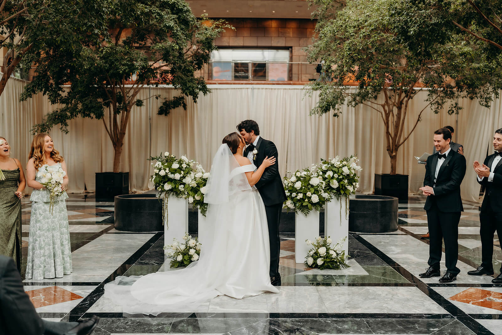 couple's first kiss during ceremony