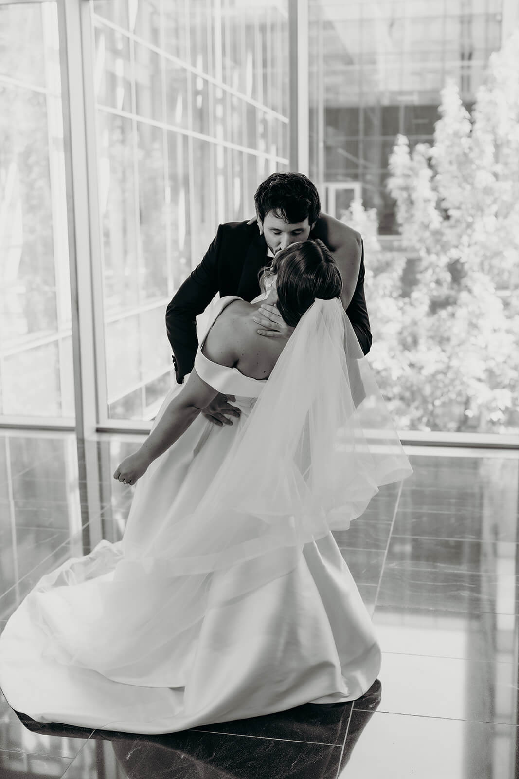 bride and groom first look at Founders Hall Charlotte
