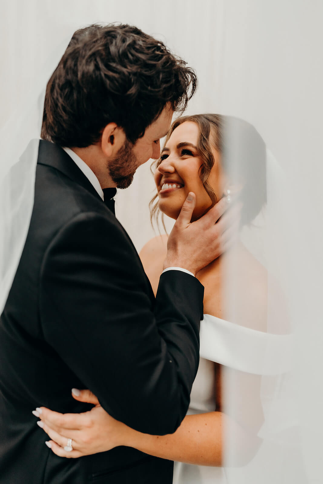 bride and groom under the veil photo at bride and groom portraits at Founders Hall Charlotte