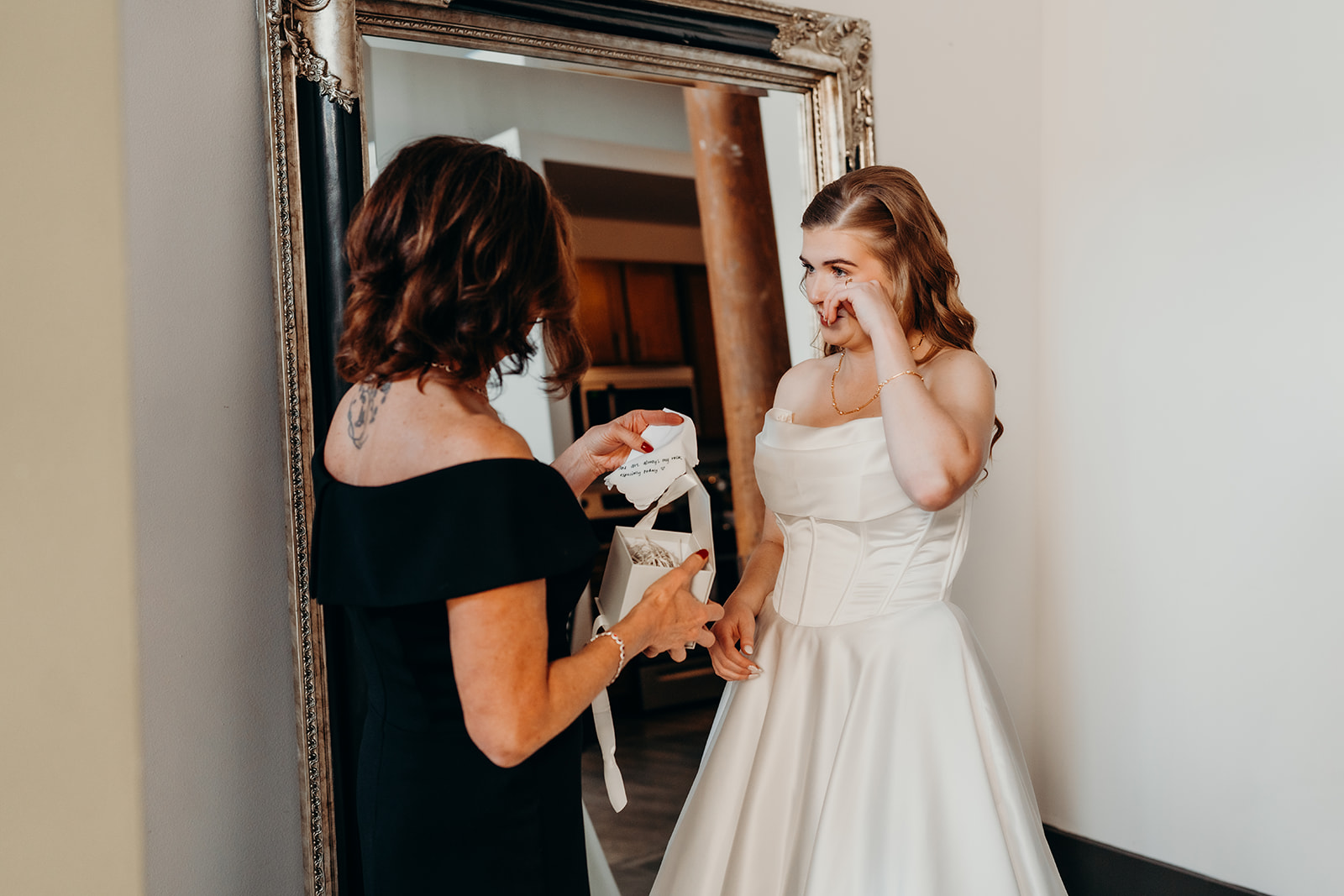 Bride getting ready at Loray Mill Event Hall