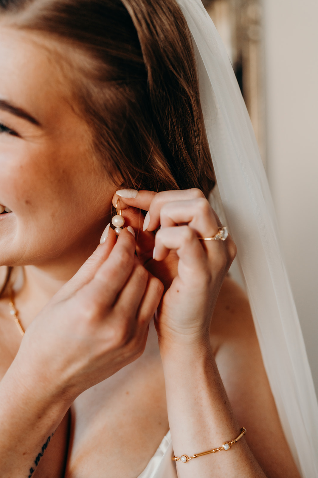 Bride getting ready at Loray Mill Event Hall