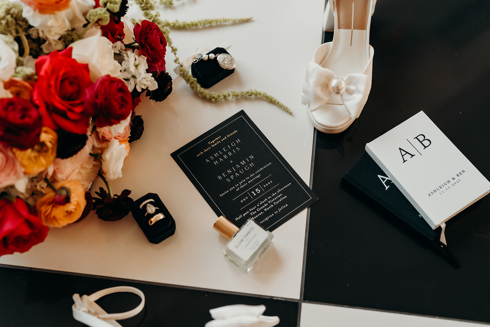 Brides details on the checkered floor of the grande victorian