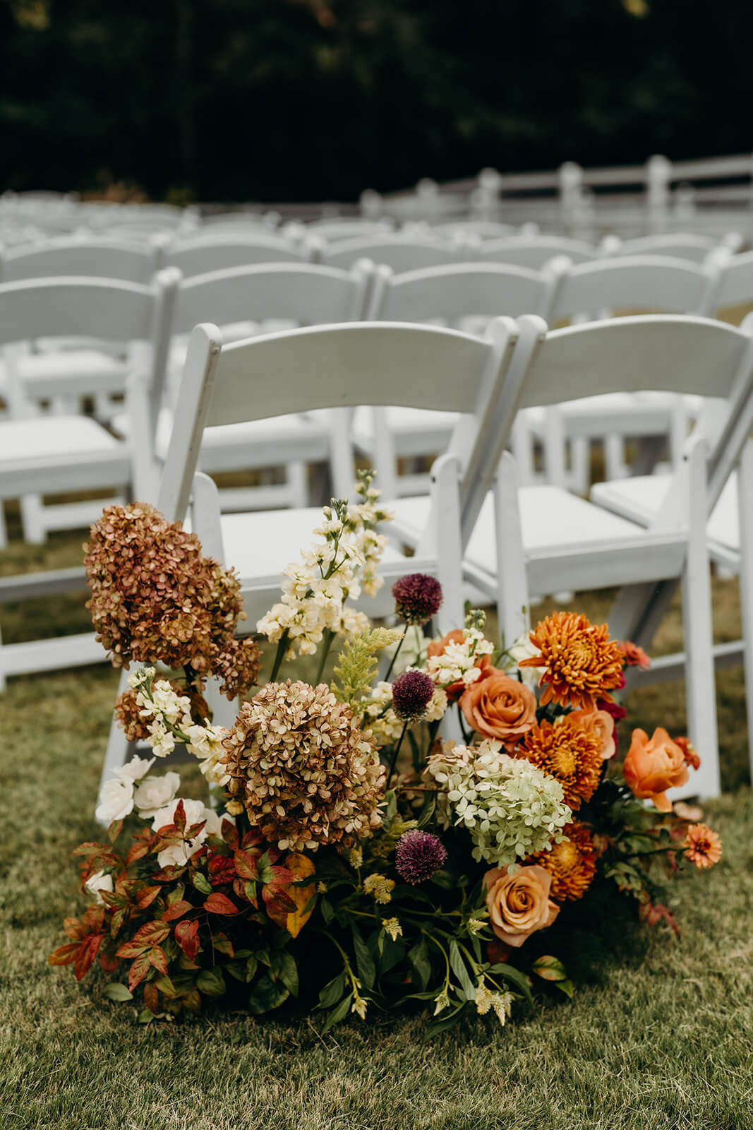 Floral ceremony set up at The Historic Wakefield Barn