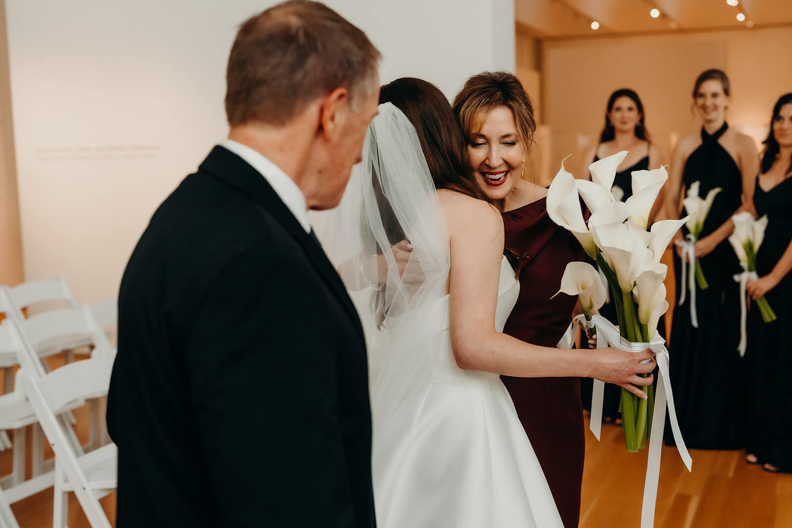 bride being given away by parents NCMA wedding photos