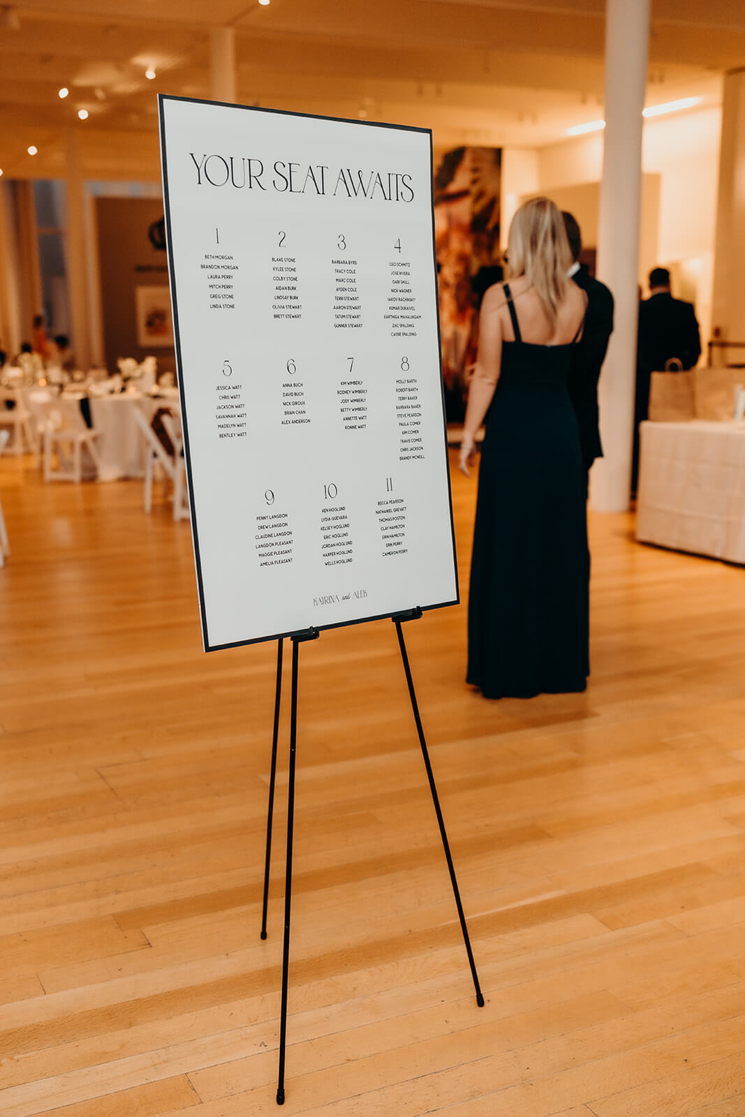 NCMA Wedding Photos cocktail hour sign showing guests their seating chart