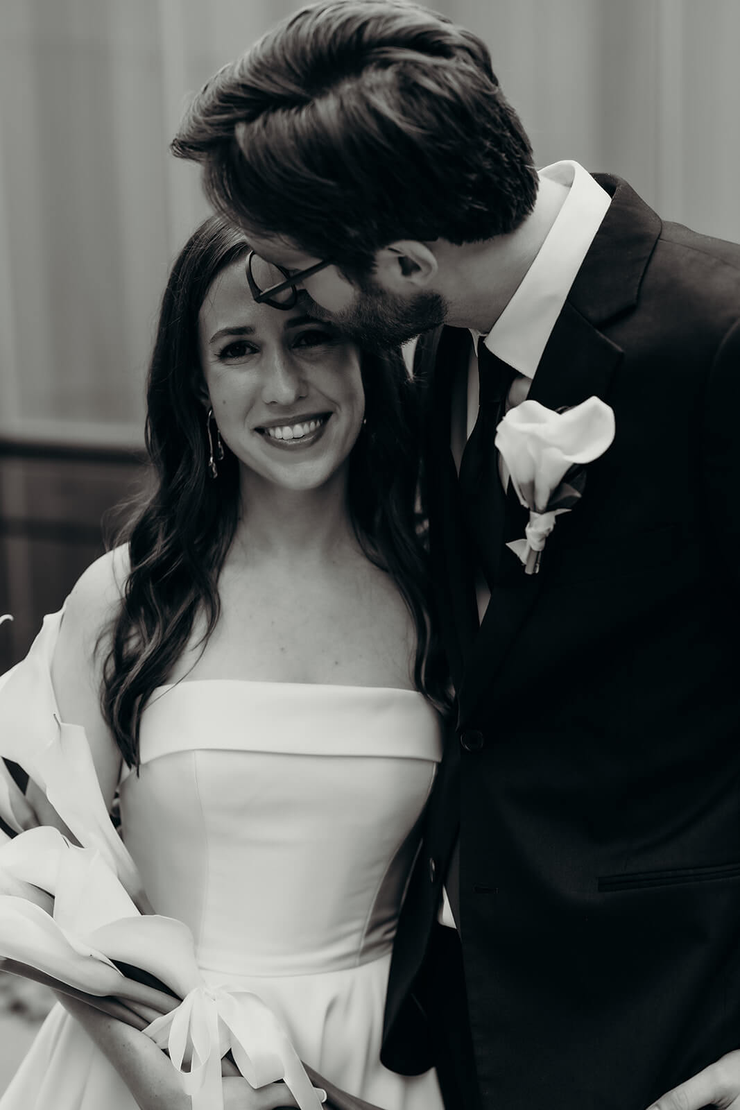 bride and groom first look moment outside of NCMA Wedding Photos