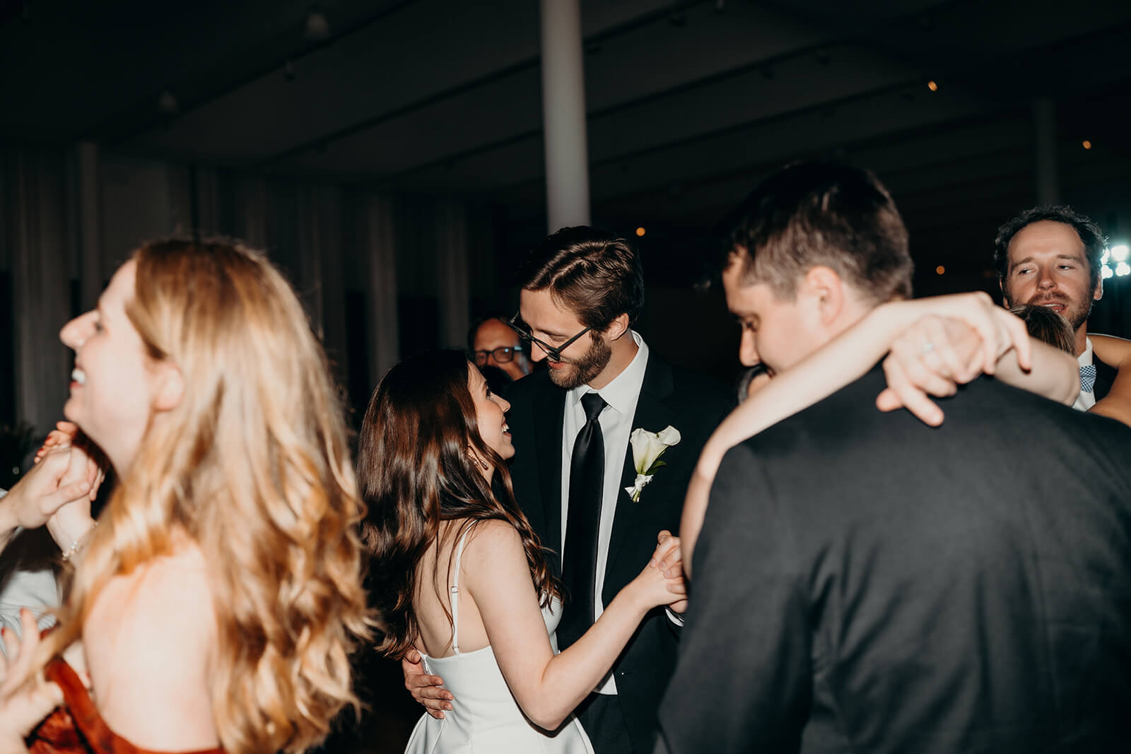 bride and groom NCMA wedding photos on dance floor
